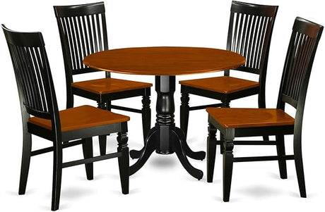 DLWE5-BLK-W 5 Piece Dinette Set for 4 Includes a Round Dining Table with Dropleaf and 4