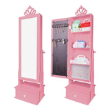 Kids Jewelry Armoire Cabinet, Jewelry Organizer with Standing Full-Length Mirror