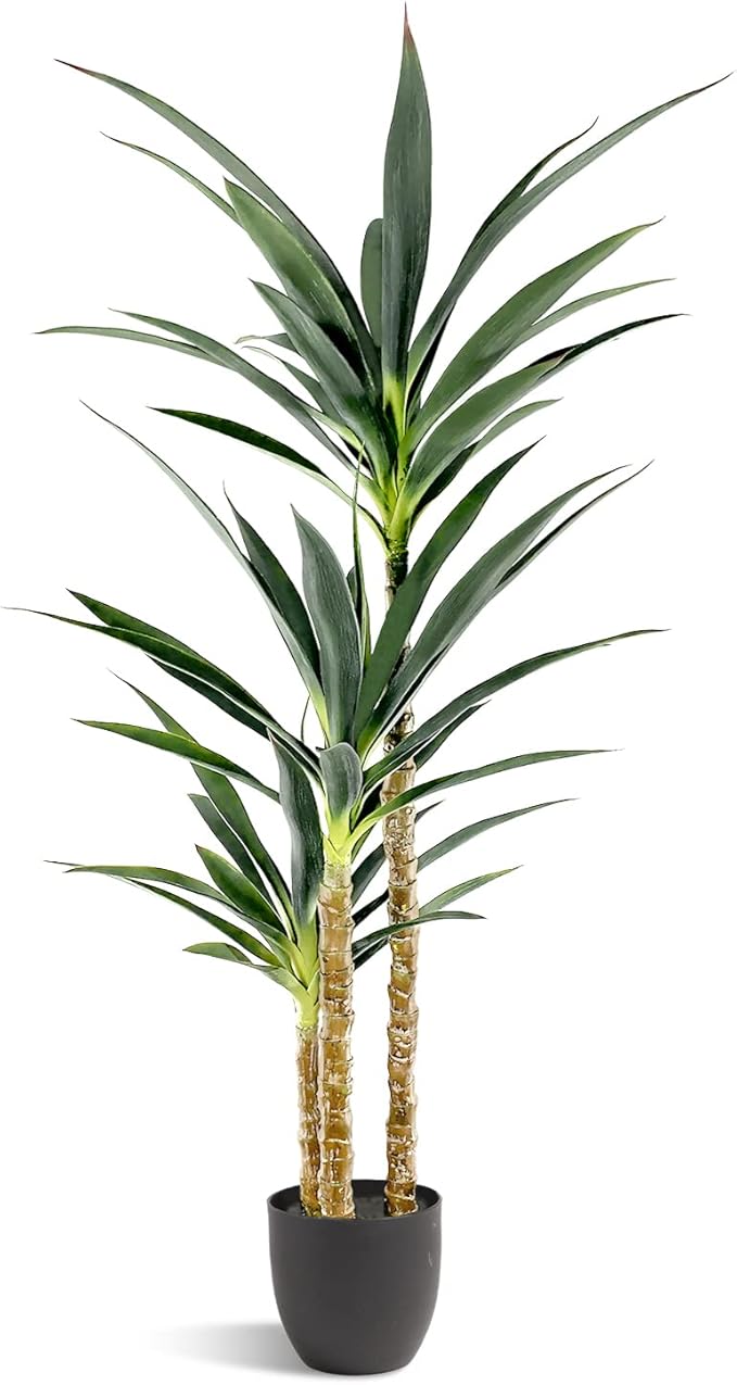 Artificial Tree 4.7Ft Faux Agave Plant with 3 Heads in Plastic Pot Fake Tree for Home