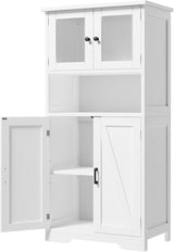 Bathroom Cabinet, 50.4" Storage Cabinet with Glass Doors and Adjustable Shelves