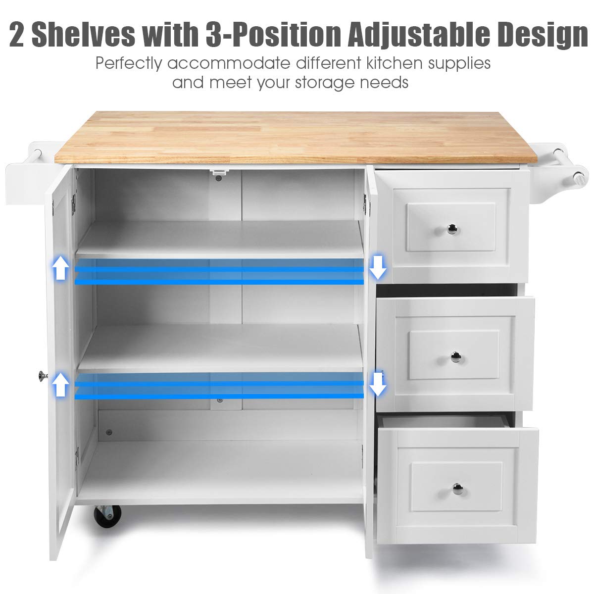 Kitchen Island Cart with Drop-Leaf Tabletop, Large Trolley Cart with Large Cabinet