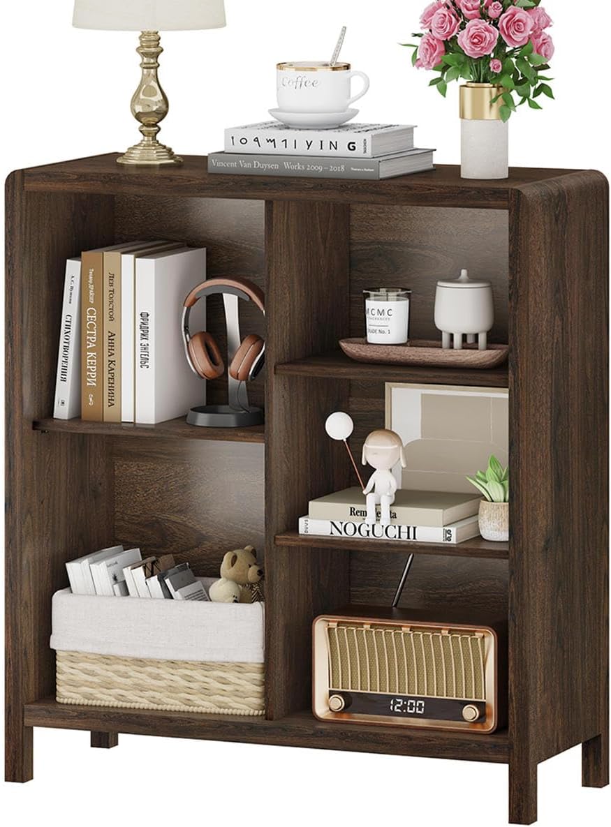 5 Cube Bookshelf, Wood Bookcase with 3 Adjustable Shelves