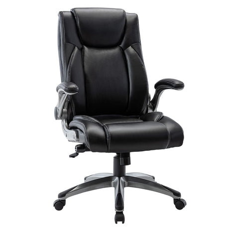 High Back Office Chair with Flip-up Arms, Executive Computer Desk Chair Bonded Leather Adjustable