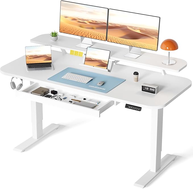 Electric Standing Desk with Drawers, 48 x 24'' Sit Stand up Desk with Monitor Stand