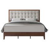 King Size Wood Bed Frame with Tall Tufted Headboard - Walnut