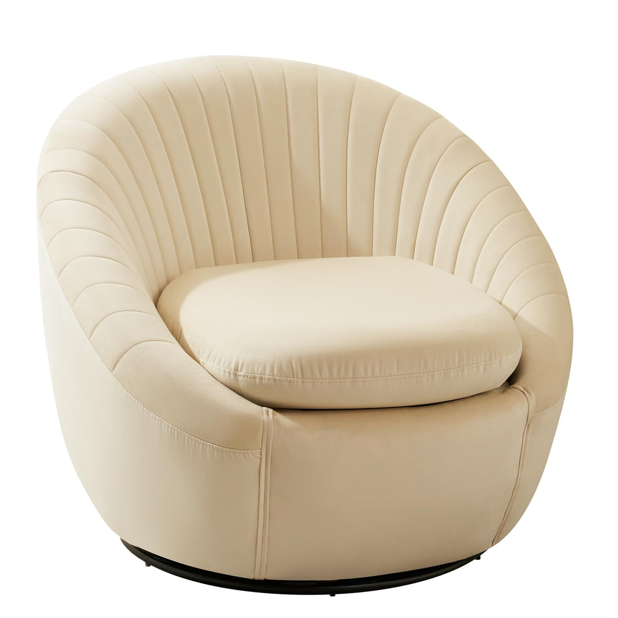 Furniliving Swivel Accent Chair, Modern Velvet Shell Swivel Barrel Chair with Wide Seat, FSC Certified Upholstered Single Sofa Swivel Chair for Living Room Bedroom Nursery, Cream Beige