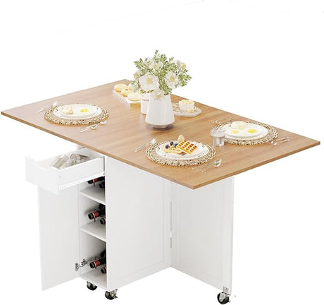 Folding Dining Table, Small Dining Table, Space Saving Dining Table with 6 Wheels,