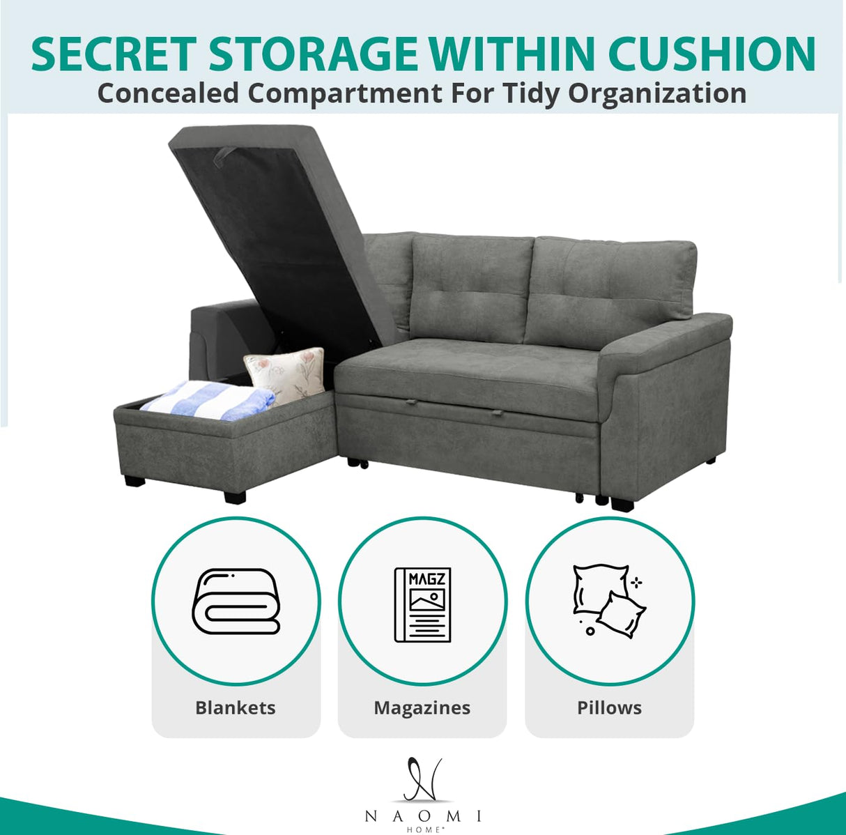 Transform Any Space: Sleeper Sectional Sofa with Convertible Sofa Bed & Inviting Chaise