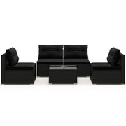 5-Piece Outdoor Patio Furniture Set, Rattan Sectional Sofa Set w/Glass-Top Coffee Table