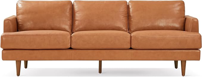 Grosseto 87” Cognac Tan Brown 3 Seater Full Leather Sofa | Mid Century Italian Nappa Leather Couch for Living Room Furniture