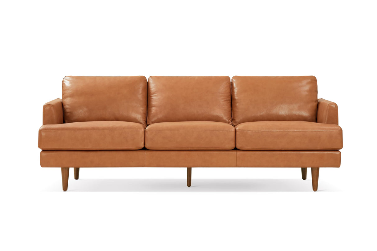 Grosseto 87” Cognac Tan Brown 3 Seater Full Leather Sofa | Mid Century Italian Nappa Leather Couch for Living Room Furniture