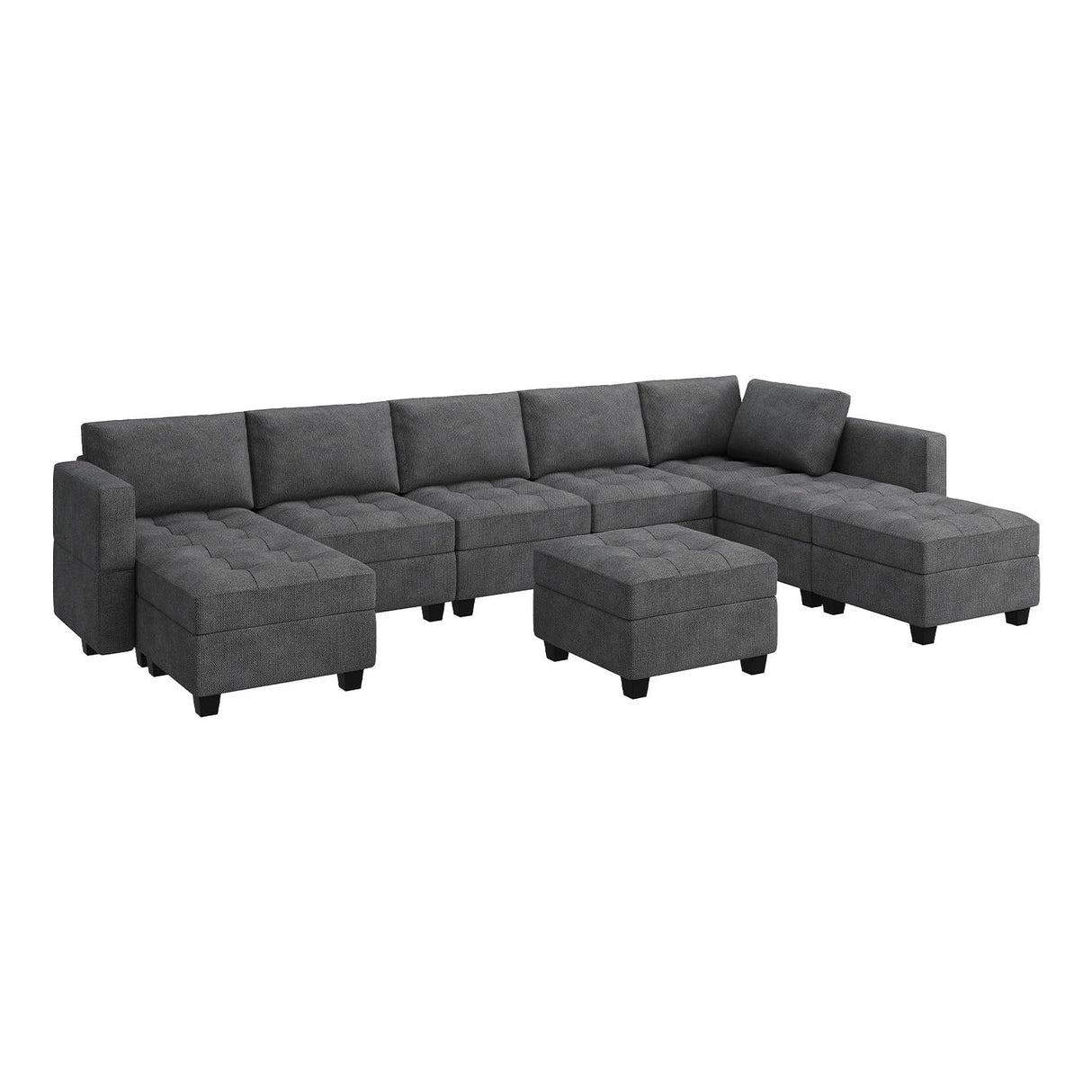 HONBAY U Shaped Modular Sectional Sofa with Storage Ottoman Sectional Couches for Living Room Dark Grey