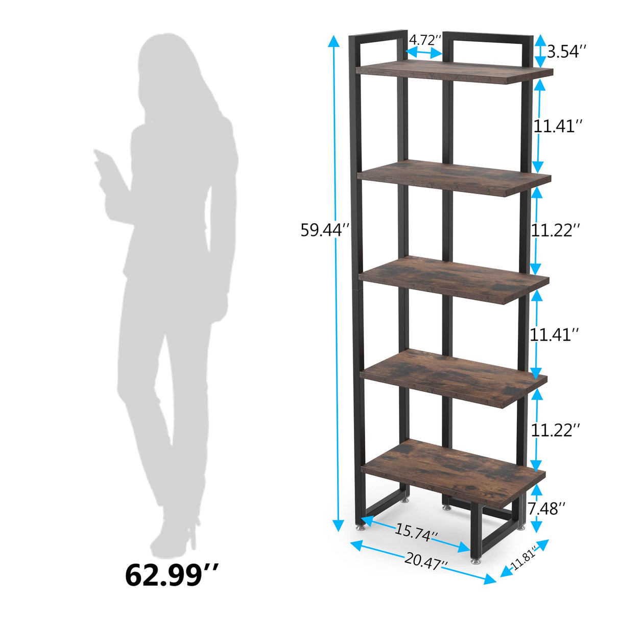 Industrial 5 Tier Wood Corner Shelf Stand with Rectangle Board, Corner Storage Rack Shelves