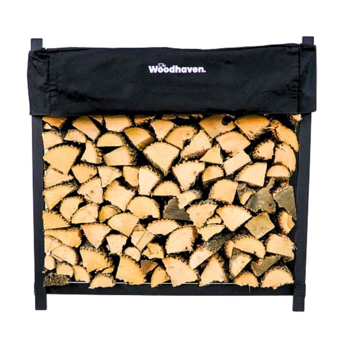 Black 4 Foot - Heavy Duty Made In USA - Indoor Outdoor - 1/4 Cord Firewood Storage Log Rack