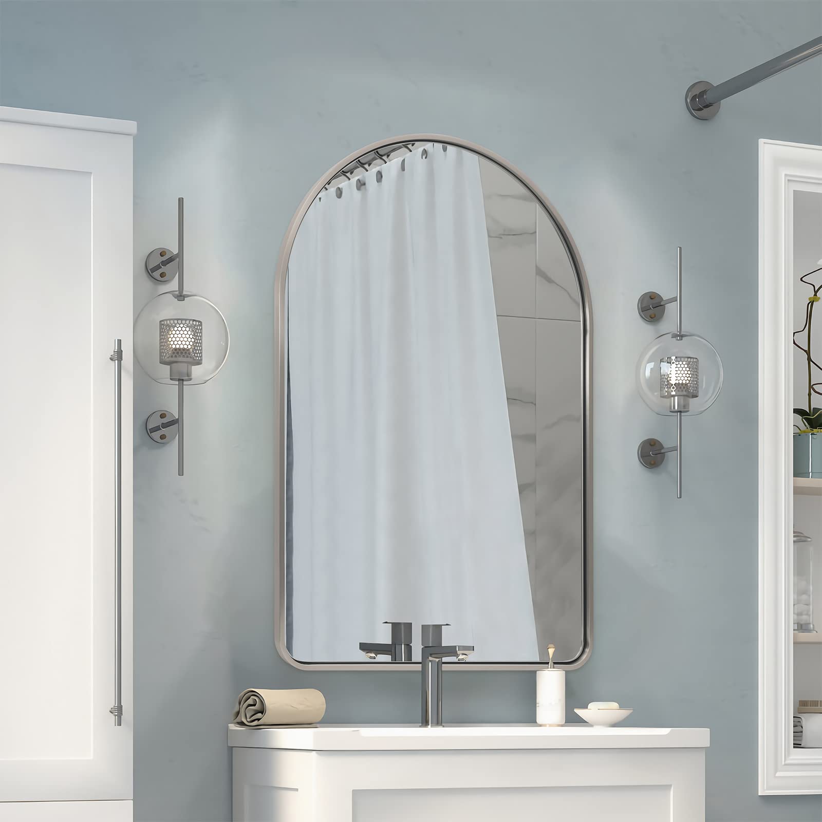 Brushed Nickel Arched Mirror,  Arched Bathroom Mirror