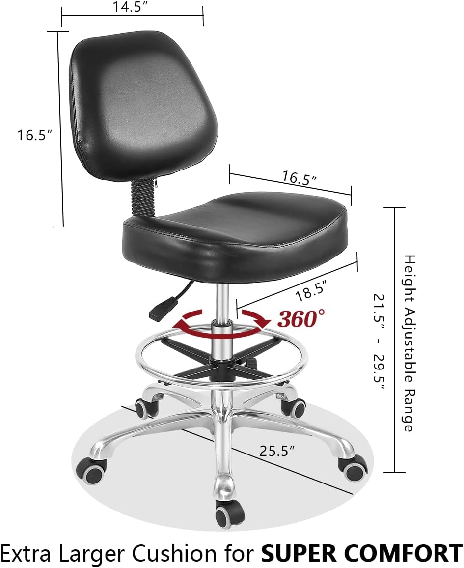Drafting Chair with Wheels and Footrest - Heavy Duty Tall Office Stool