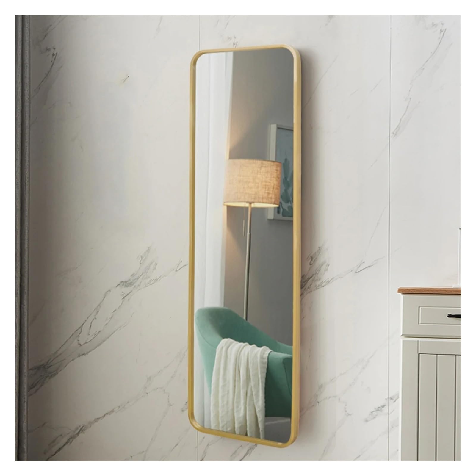 High Gold Rounded Frame with Floor Stand Wrought Iron Full Length Mirror Full-Length