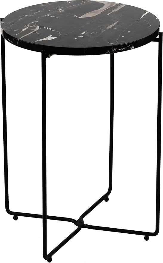 Real Marble Metal Round Side End Table with Pure Marble Top Modern Lightweiht
