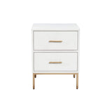 26 Inch 2 Drawer Wooden Nightstand with Metal Base, White