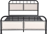 Metal Bed Frame, Full Size Bed Platform with Comfortable Upholstered Headboard
