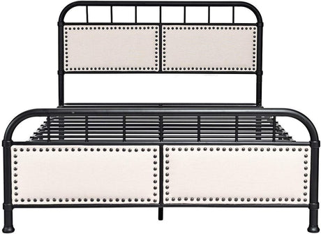 Metal Bed Frame, Full Size Bed Platform with Comfortable Upholstered Headboard