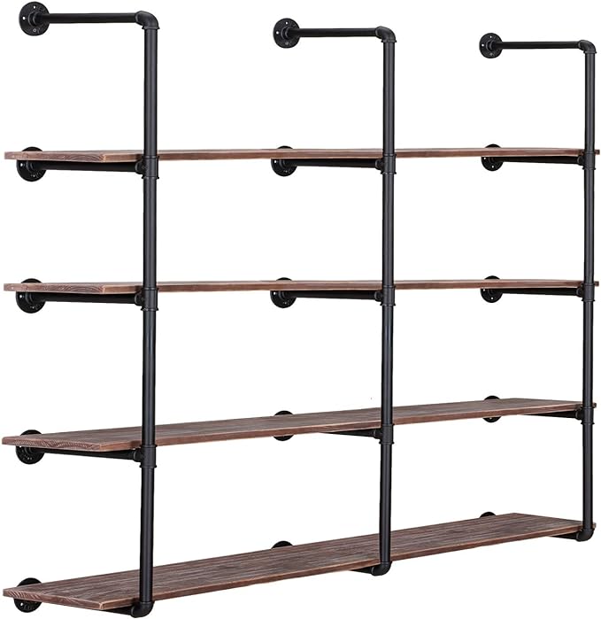 Industrial Iron Pipe Shelf Wall Mount, Farmhouse DIY Open Bookshelf