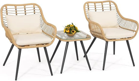 3 Piece Patio Bistro Set, Outdoor Wicker Conversation Chair