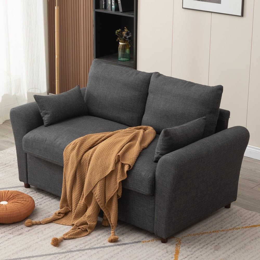 2 and 3 Seats Loveseat Sofa Couch with Storage, Small Love Seat Couches for Living Room, Bedroom, Apartment, Office (Dark Gray Linen Fabric, 2 Seater)