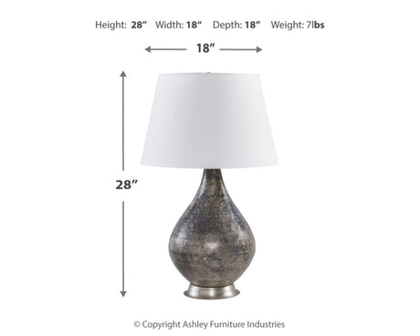 Signature Design by Ashley Bluacy Traditional 28.5 Inch Glass Table Lamp, Antique Gray