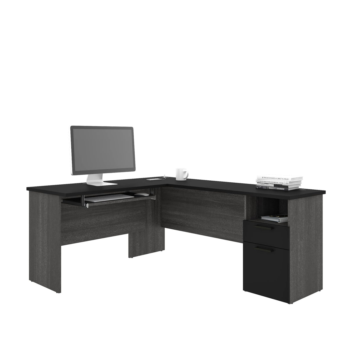 Norma 71W L-Shaped Desk in Black & bark Gray