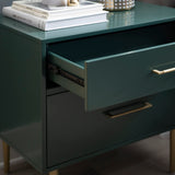 Linon Modern Dark Green Gold Hardware Lennon Two Drawer Nightstand