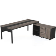70.8" Executive Desk with Lateral File Cabinet, Modern Thickened Wooden Workstation L-Shaped Computer Desk Large Home Office Writing Desk for Home Office
