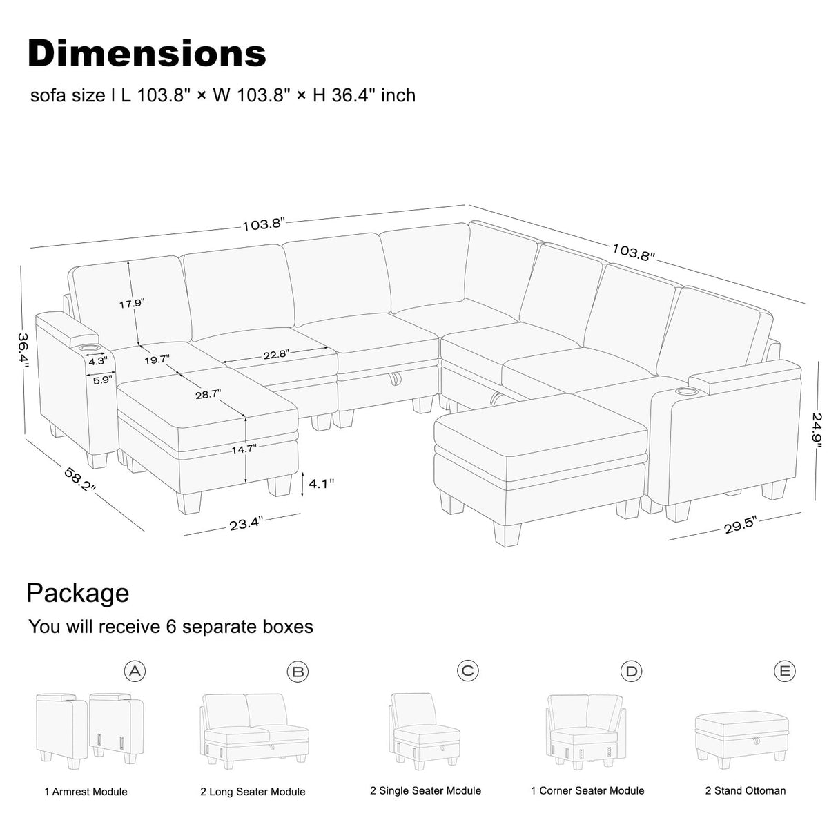 Sectional Sofa L Shaped Sectional Couch with Storage Ottoman Convertible