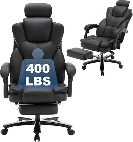 High Back 400lbs Big and Tall Reclining Executive Office Chairs with Footrest Headrest,