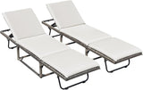 Foldable Rattan Chaise Lounge 2-Pack, 5-Angle Adjustable Backrest Patio Chairs for Beach