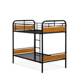 HYT0B01-1 Hedley Bunk Bed Frame with 4 Metal Legs - Magnificent Twin Bed in PowderBlack Color and Brown