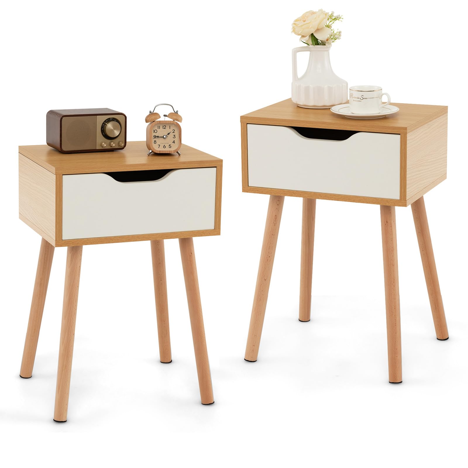 Nightstand Set of 2 with Drawer, Mid Century Modern Bedside Table