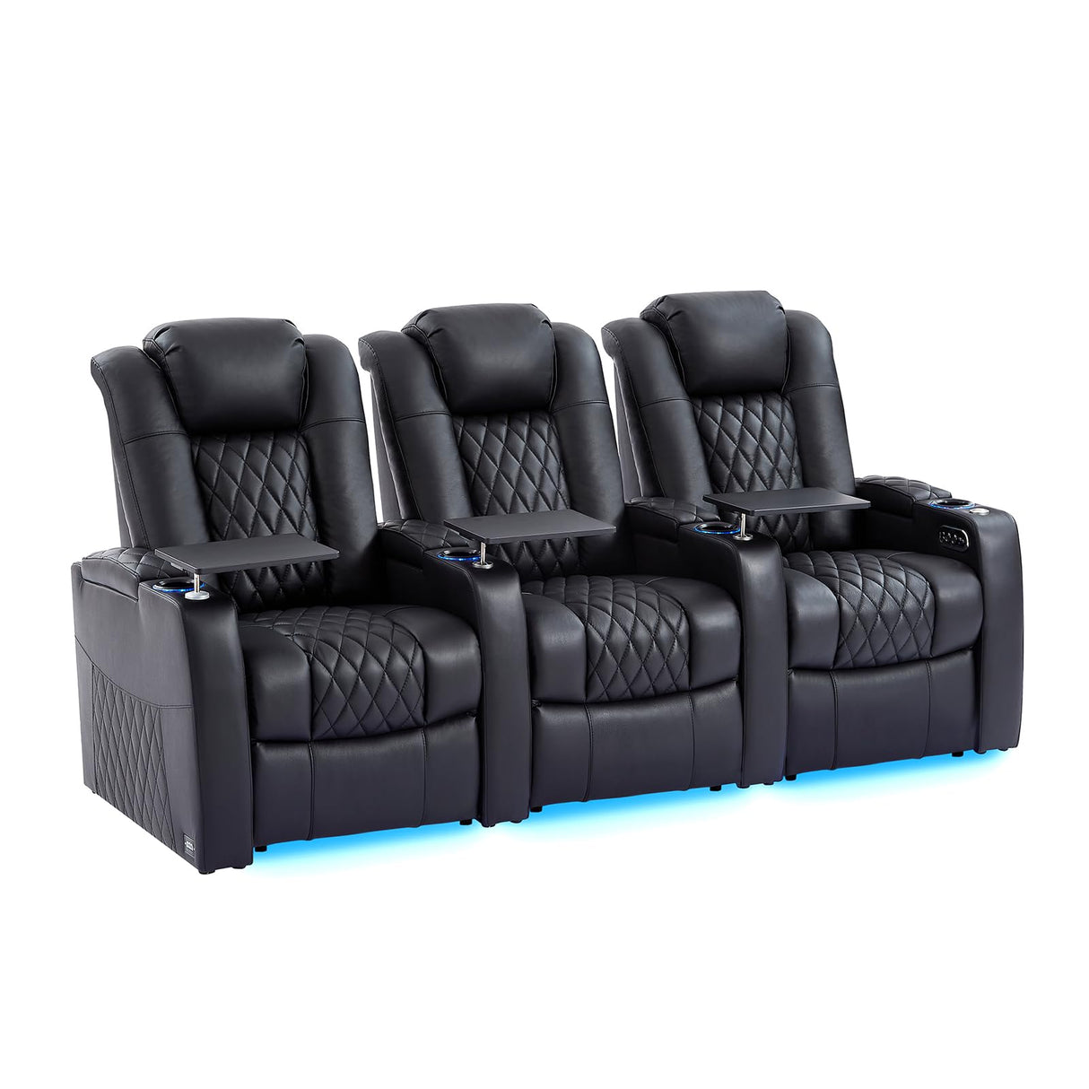 comfiroom Leather Home Theater Seating Classic Series Dual Power Electric Headrest Game Seats Movie Theater Chairs Theater Recliner Sofa with Type-C USB Charger (Black, Row of 3)