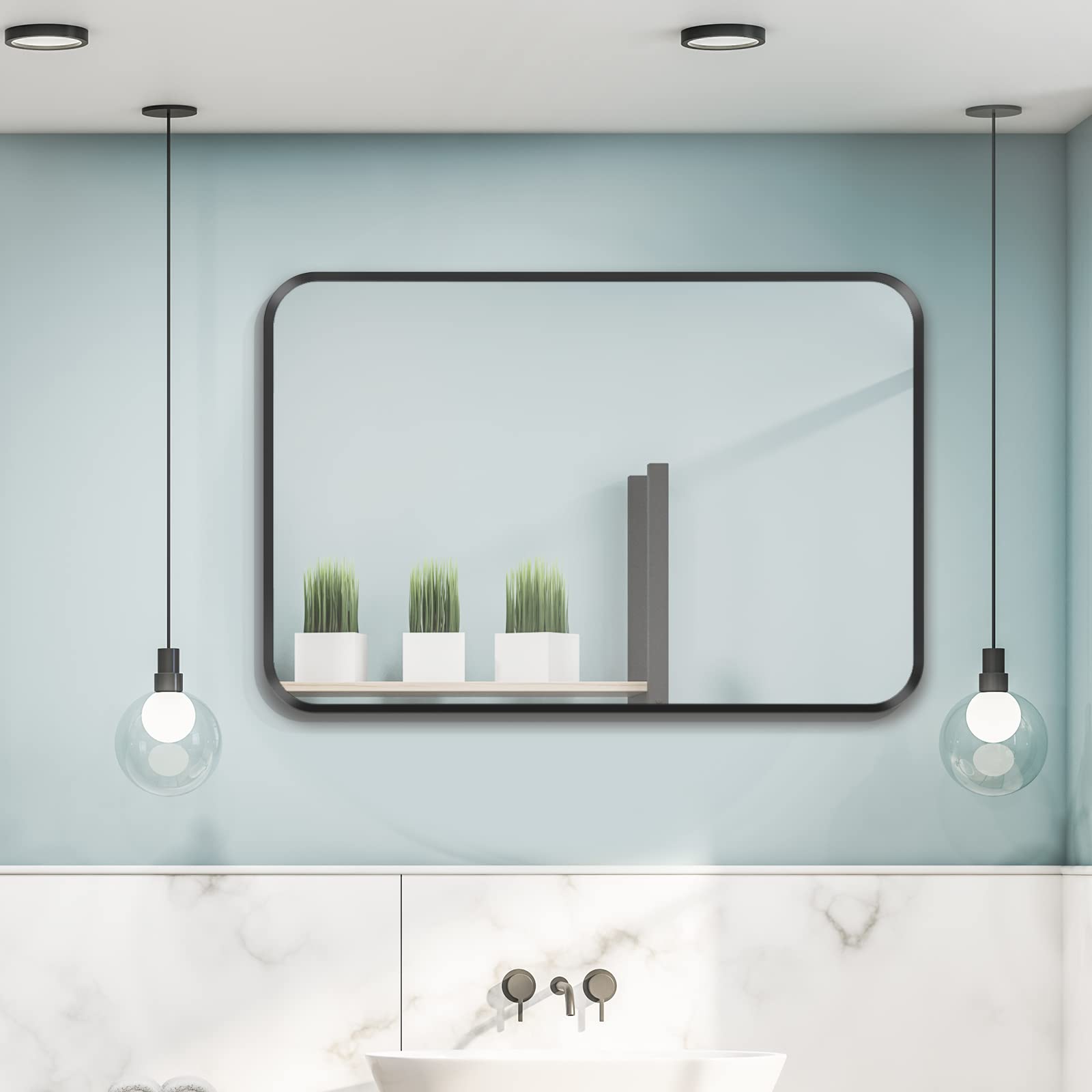 Black Framed Rectangle Mirror Bathroom Mirror