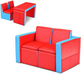 2 in 1 Double Seat Children's Sofa Convert to Table and Two Chairs for School, Storage