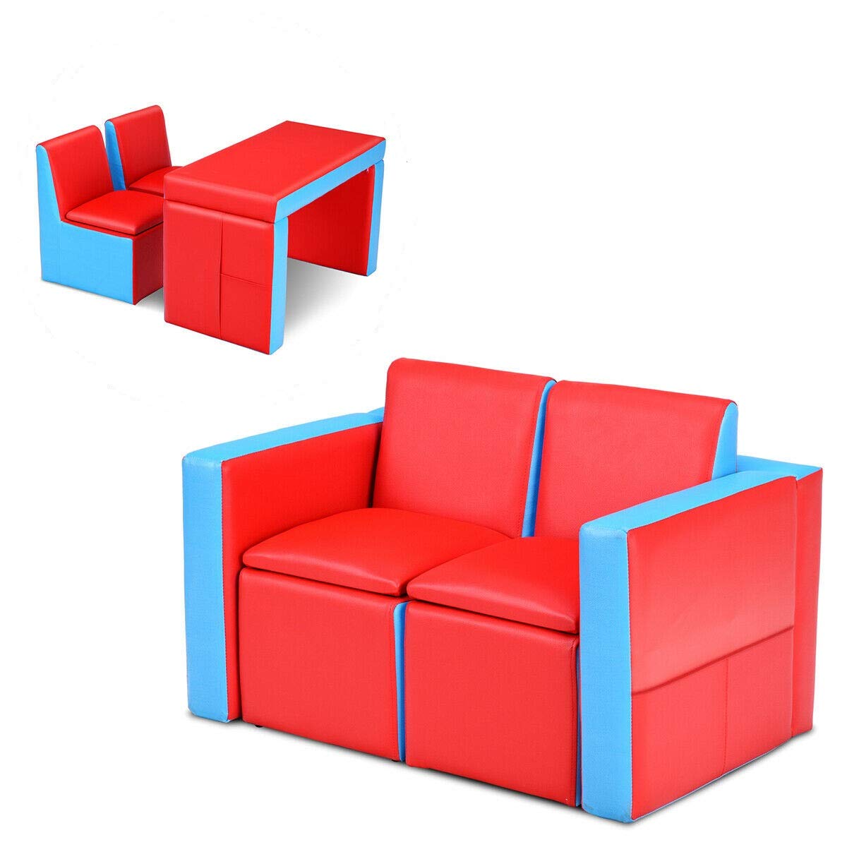 2 in 1 Double Seat Children's Sofa Convert to Table and Two Chairs for School, Storage