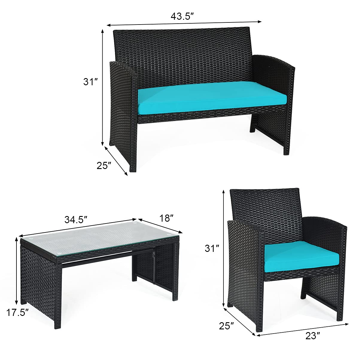4 Pieces Patio Wicker Conversation Furniture