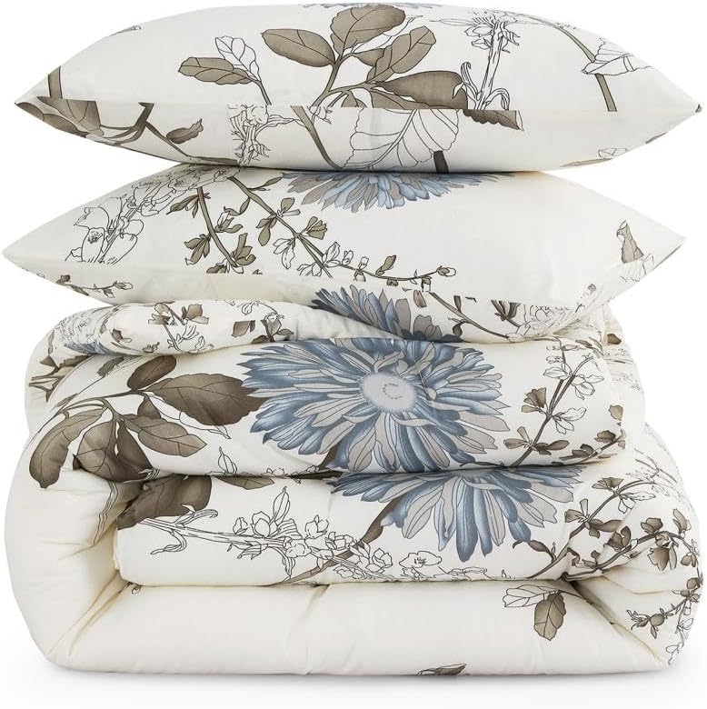 Floral Comforter Set - 100% Cotton Vintage Botanical Bedding
