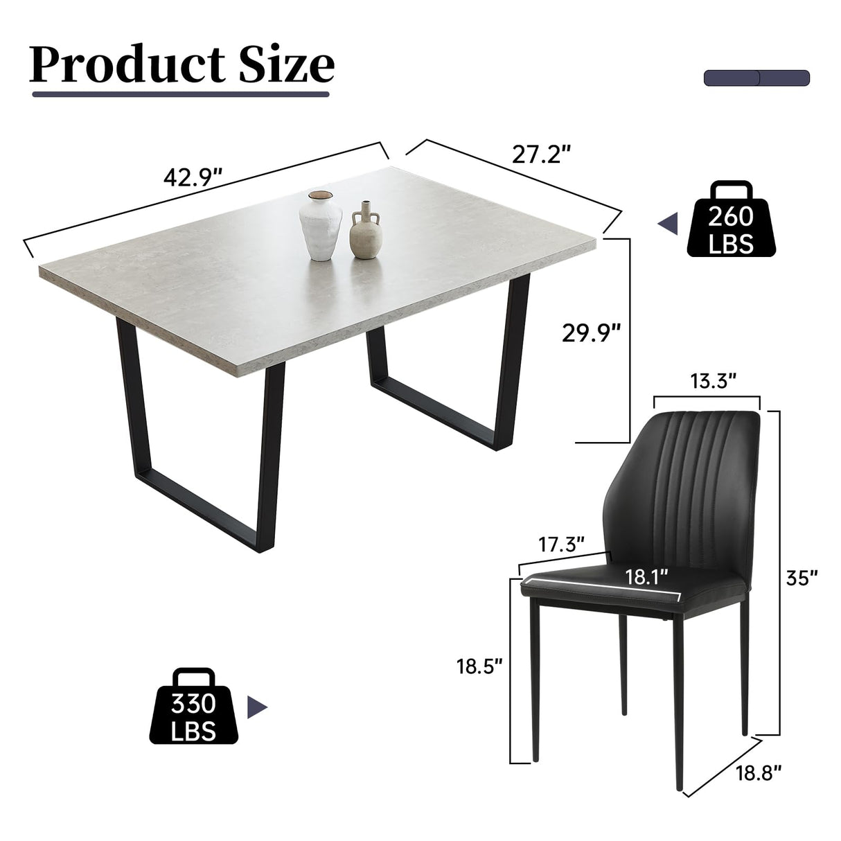 5 Piece Dining Table Set, 42.9 Inch Modern Kitchen Dining Table and Leather Dining Chairs