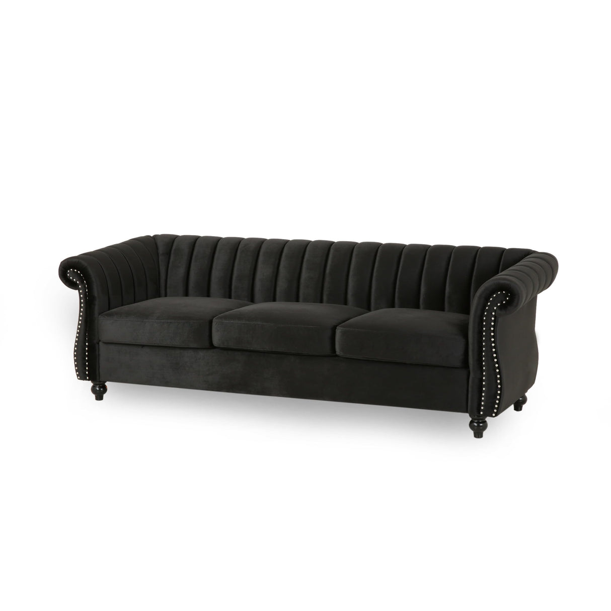 Upholstered Chesterfield Sofa, Classic Retro 3 Seater Rolled Arm Couch for Living Room Bedroom