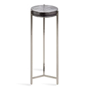 Aguilar Modern Drink Table, 9 x 9 x 23, Silver with Tinted Glass, Detailed Glass Accent Table