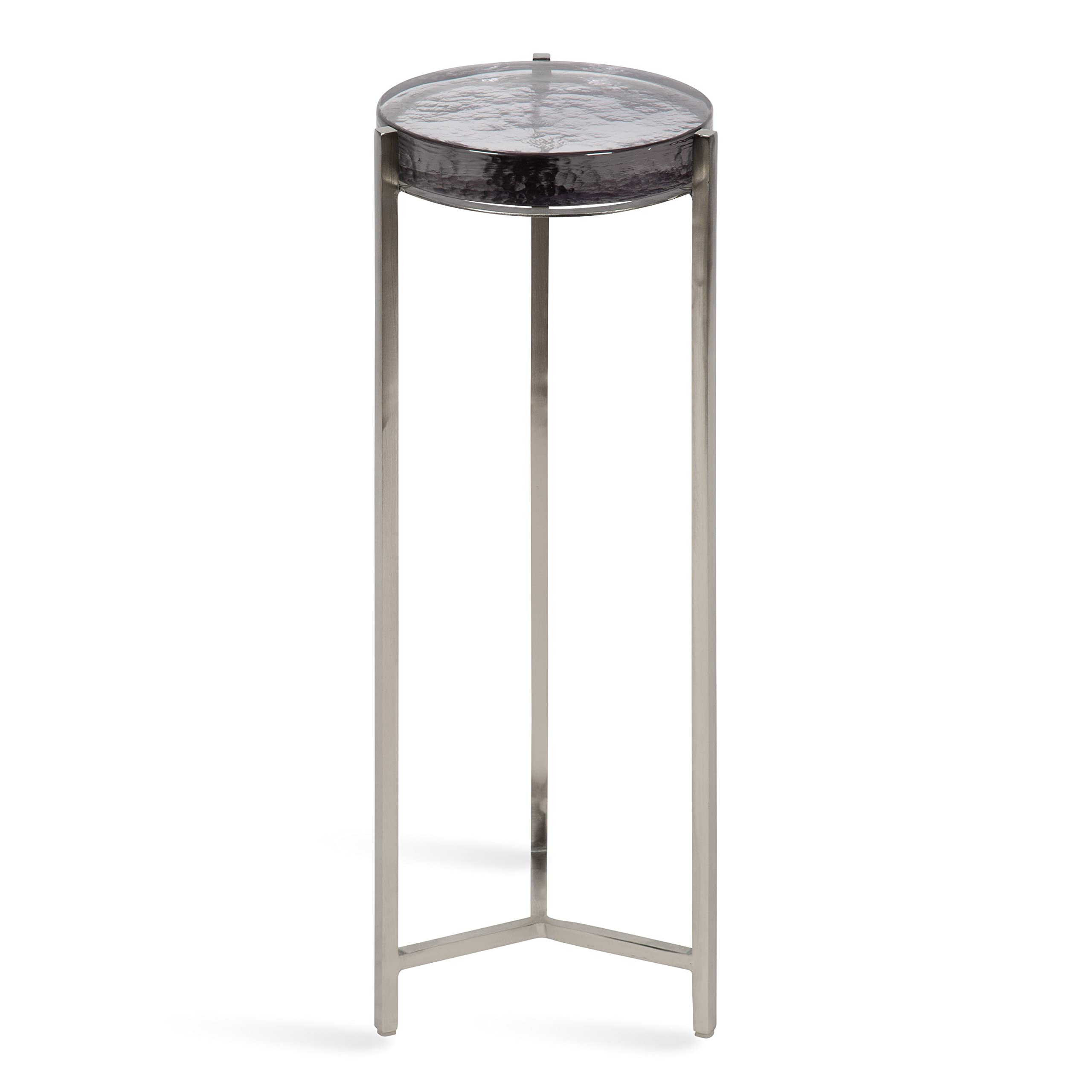 Aguilar Modern Drink Table, 9 x 9 x 23, Silver with Tinted Glass, Detailed Glass Accent Table