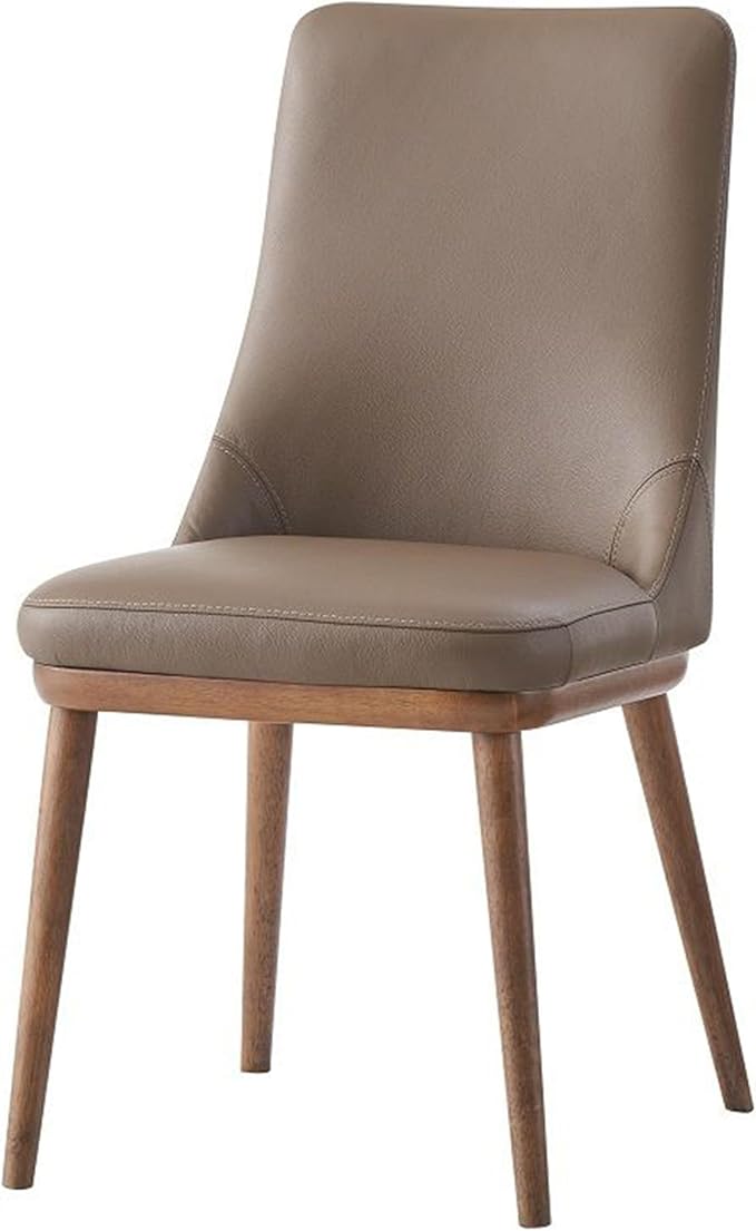 25 Inch Side Dining Chair Set of 2, Tall Back, Brown Leather and Wood