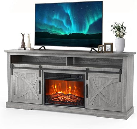 Electric Fireplace Tv Stand For 80" Tvs, Rustic Media Console Tables For Living Room