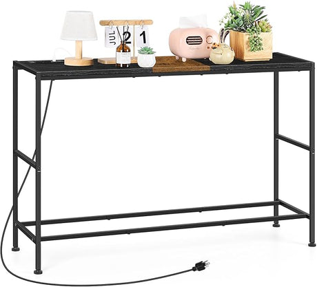 Narrow Console Table with Outlets Industrial Behind Sofa with Charging Station 41 Inch Thin Table Stand for Entryway,